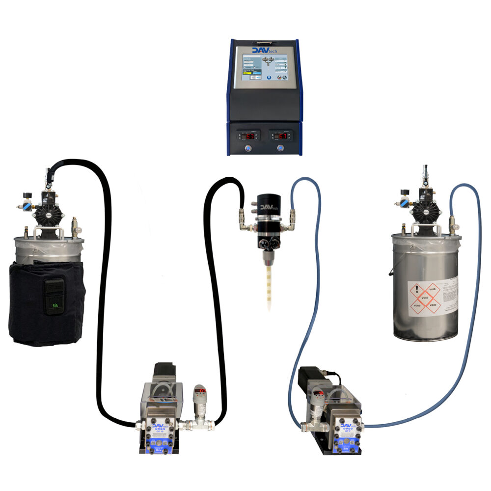 Volumetric proportioning and mixing system for Bi-Component Resin